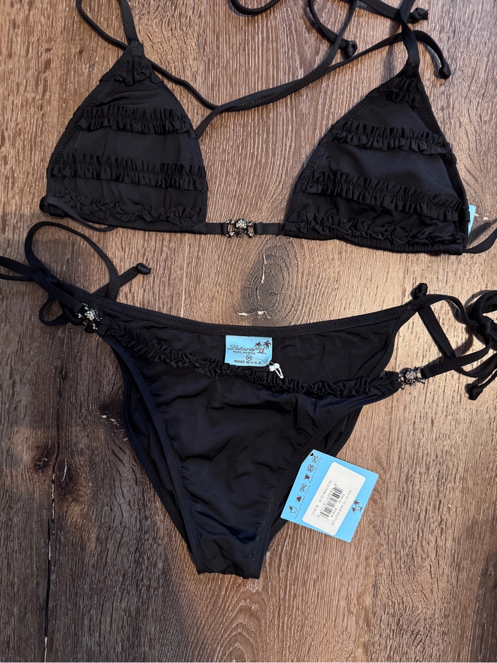 Letarte Black Skull Ruffle Triangle Bikini Set